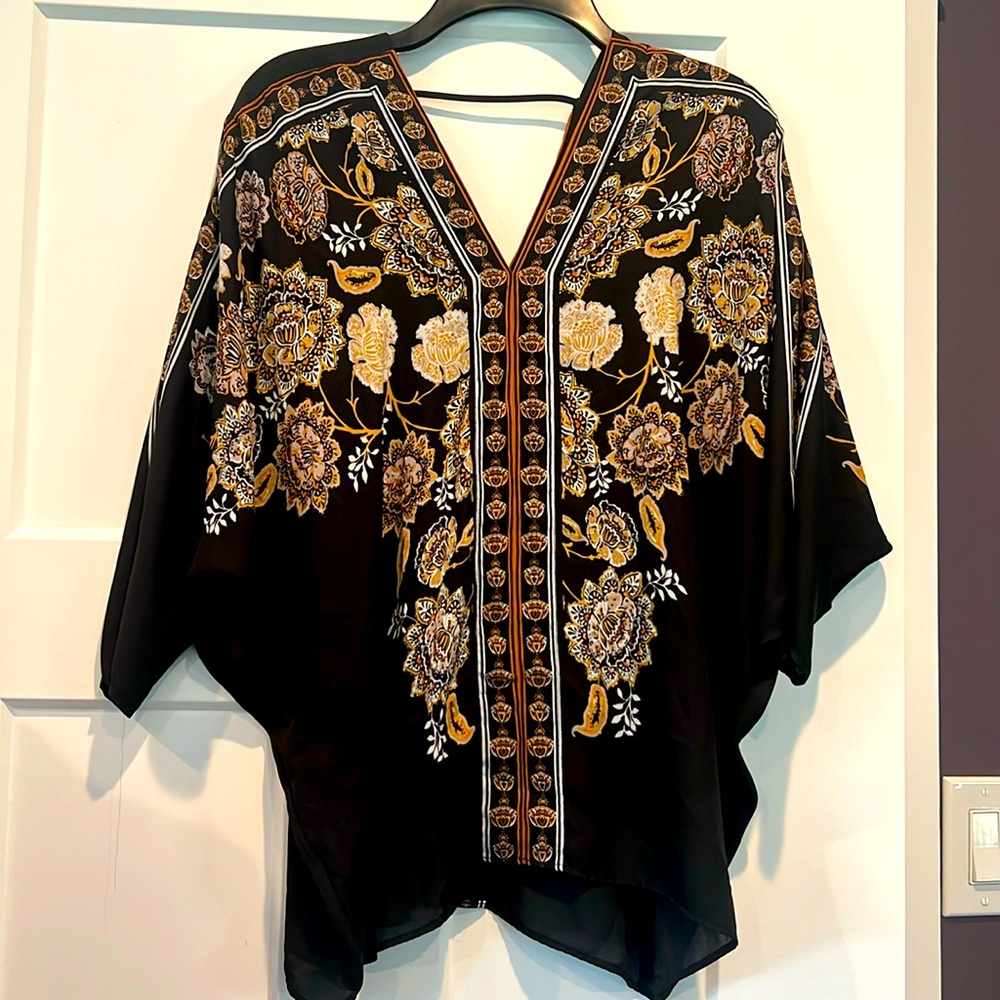 Rose and olive floral boho dolman sleeve blouse top shirt v neck 3/4 S